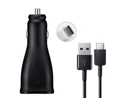 Samsung Fast Charge (15W) Dual-Port Car Adapter with USB Type-C A Cable (Retail Packaging) - Black