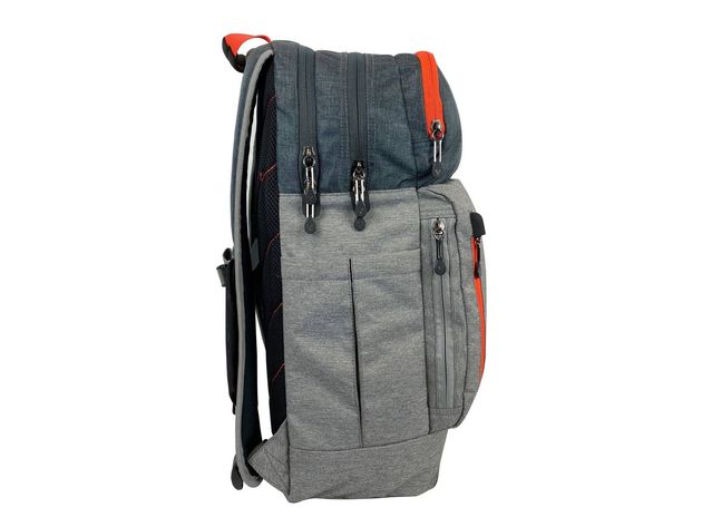 Bondka 20.5 Inch Jumpstreet Backpack with Dual Pleated Bottle Pouches, Black/Gray Heather with Orange Accent