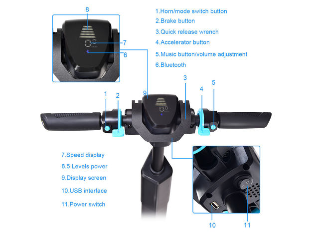 Goplus LED Bluetooth Folding Electric Scooter with Removable Seat Speed Up to 15.5 MPH Black