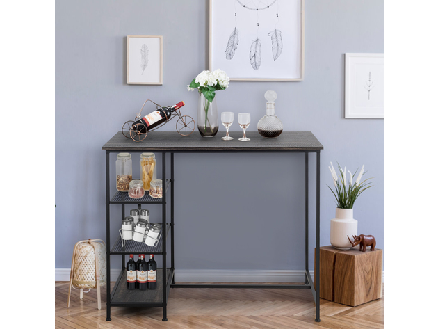 Costway Bar Pub Table Industrial Counter Black Dining Table with Metal Frame - As the picture shows