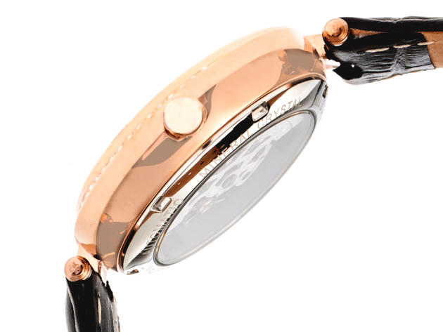 Empress Stella Reloj Automático Semi-Esqueleto con Concha Nácar y Correa de Cuero (Negro/Azul)
