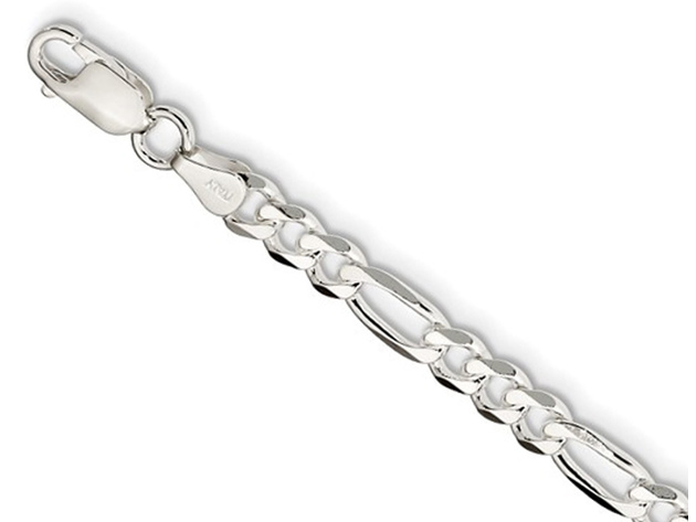 Figaro Chain Bracelet in Sterling Silver 9 Inches (5.25mm)