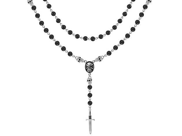 David Sigal Black Onyx Sword Rosary Bead Necklace