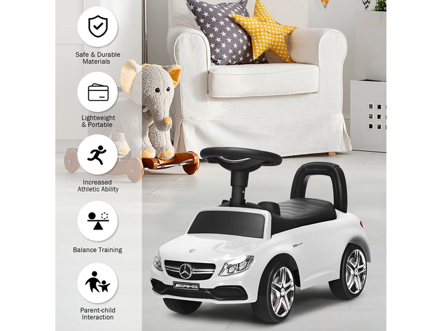 AMG Mercedes Benz Licensed Kids Ride On Push Car with Music Horn and Storage White\Black\Red - White