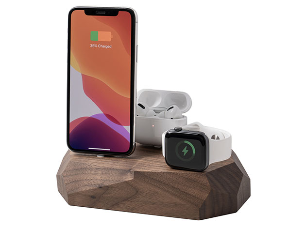 Triple Dock: 3-in-1 Apple Device Charging Station (Walnut Wood)