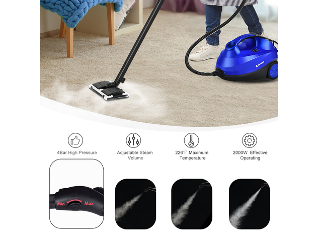 Costway 2000W Heavy Duty Steam Cleaner Mop Multi-Purpose W/19 Accessories Purple\Blue - Blue