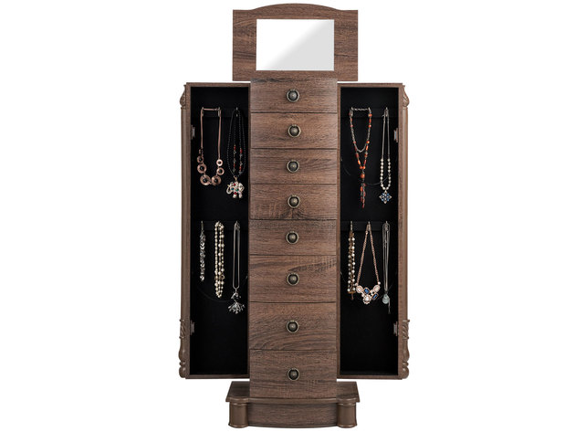 Costway Jewelry Cabinet Chest Large Stand Organizer 7 Drawers Mirror - walnut