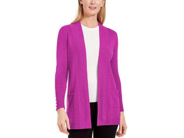 JM Collection Women's Button Sleeve Flyaway Cardigan Pink Size Extra Large
