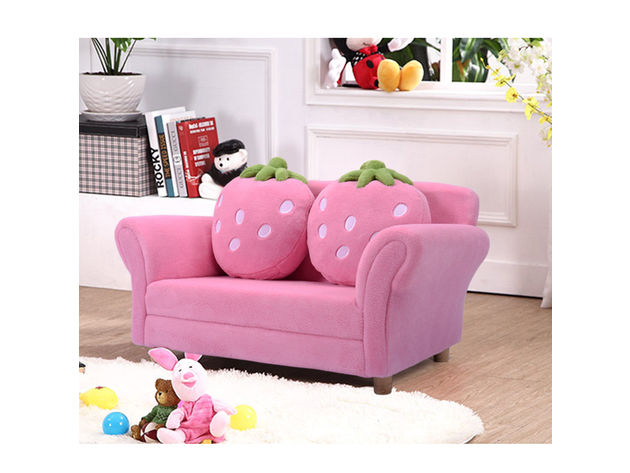 Costway Kids Sofa Strawberry Armrest Chair Lounge Couch w/2 Pillow Children Toddler Pink - Pink