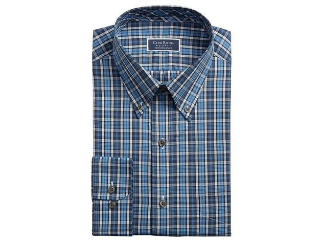 Club Room Men's Classic/Regular Fit Stretch Blackwatch Tartan Dress Shirt  Navy Size 36-37