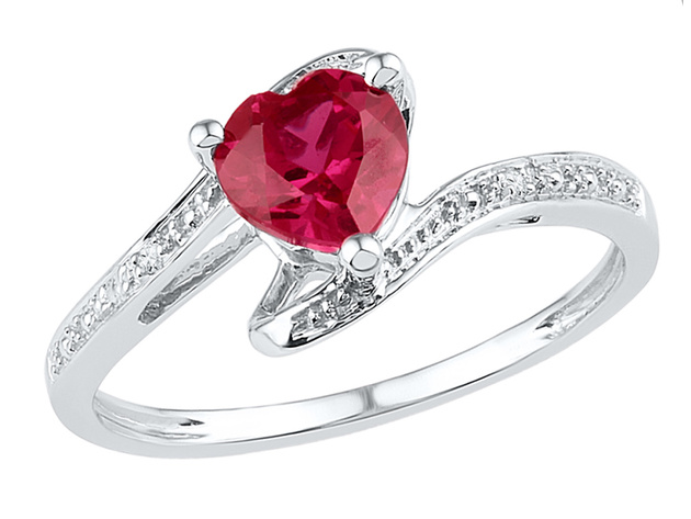 1.00 carat (ctw) Lab-Created Ruby Heart Ring in Sterling Silver - 7