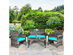 Costway 4 Piece Patio Rattan Furniture Set Conversation Glass Table Top Cushioned Turquoise