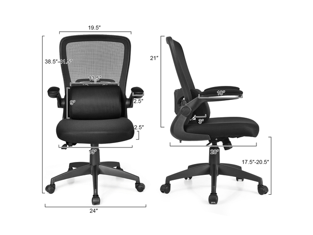 Costway  Mesh Office Chair Adjustable Height&Lumbar Support Flip up Armrest - Black