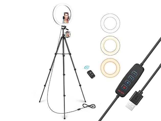 2" Selfie Ring Light with 61" Extendable Tripod & 2 Phone Holders