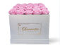Large Square White Velvet Box (25 roses) - Light Pink