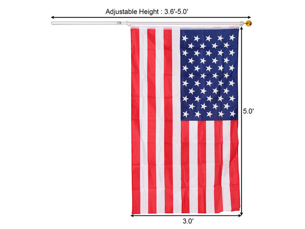 Costway American Flag Kit Wall Mount 5 Ft Spinning pole 3'x5' US Flag Gold Ball Aluminum