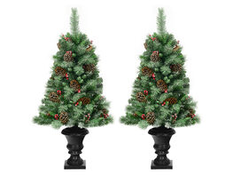 Costway Set of 2 Christmas Entrance Tree 4ft w/Pine Cones Red Berries & Glitter Branches - Green
