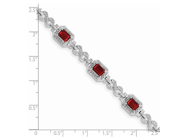 Sterling Silver Emerald-Cut Garnet Bracelet 4.80 Carats (ctw) with Diamonds