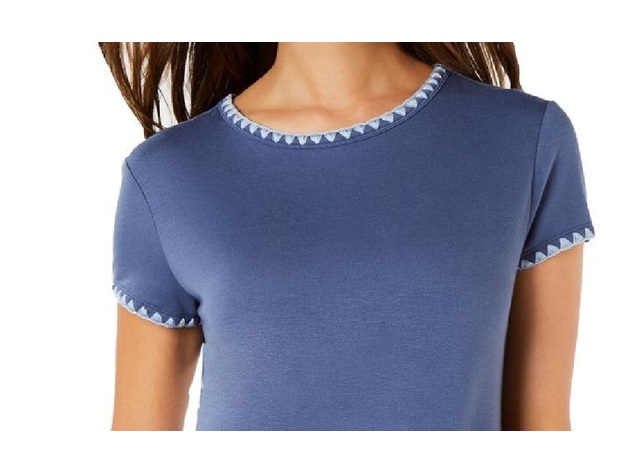 Ideology Women's Blanket-Stitch Drop-Hem T-Shirt Blue Size Medium