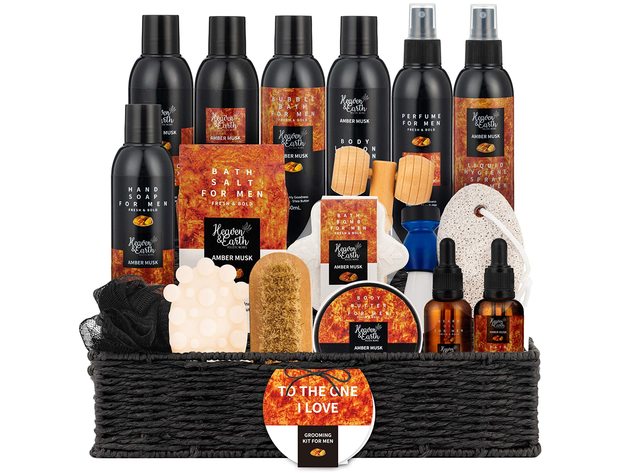 Men's Amber Musk Grooming Kit Luxury Bath and Body Gifts Spa Basket