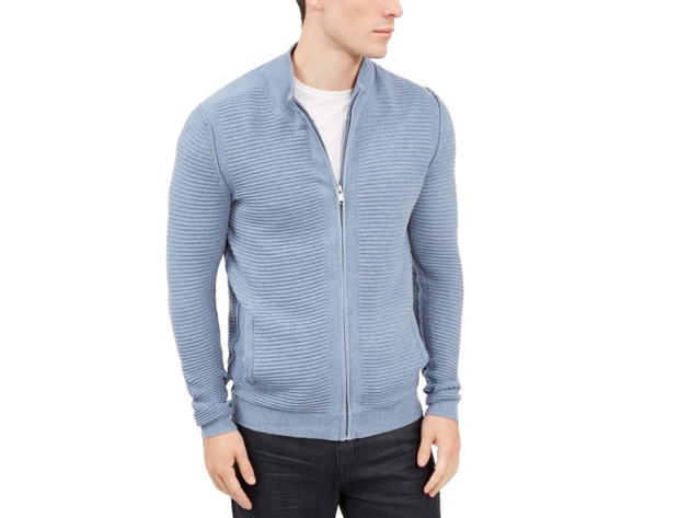 Alfani Men's Textured Zip-Front Cardigan Blue Size Medium