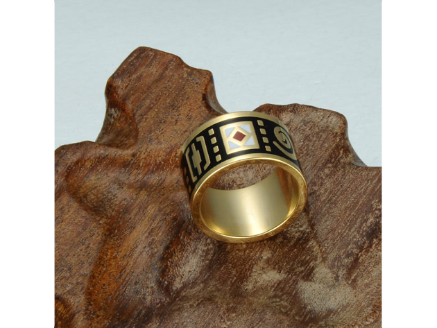 Homvare Women’s Gold Plated Handmade Enamel Ring Size 6 - Black