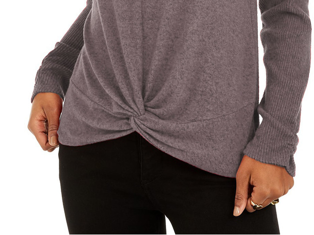 Bcx Women's Textured Cowlneck Twist-Front Sweater Gray Size Medium