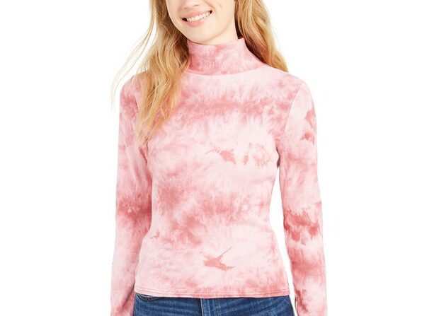 Download Planet Gold Women's Juniors' Tie-Dye Mock Neck Top Pink ...