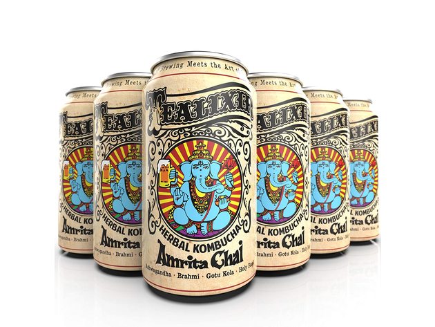 12-PACK Tealixir Herbal Kombucha Tea Amrita Chai with Ashwagandha, Brahmi and Gotu Kola, 12 Ounces Each (144 Ounces)