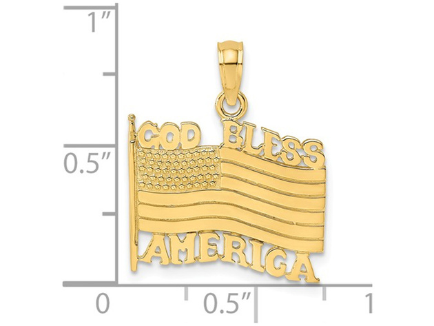 14K Yellow Gold God Bless America Flag Pendant Necklace with Chain