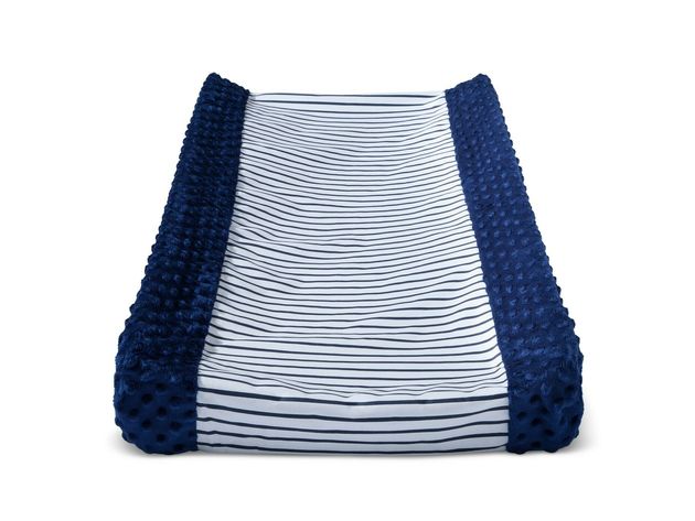 Cloud Island Wipeable Changing Pad Cover with Plush Sides Stripes, Soft Popcorn Velboa Sides for Comfort, Navy