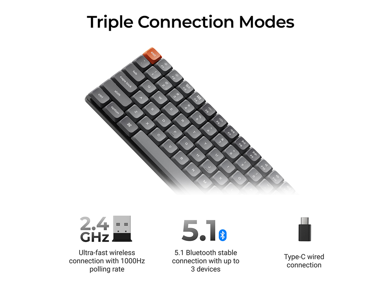 Keychron K3 Max Wireless Mechanical Keyboard (RGB Backlight/Red Switches)