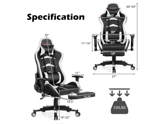 Goplus Massage Gaming Chair Reclining Swivel Racing Office Chair with Footrest - White