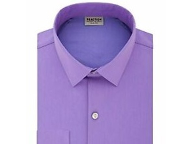 Kenneth Cole Reaction Men's Slim-Fit All Day Flex Performance Stretch Solid Dress Shirt Purple Size 36-37