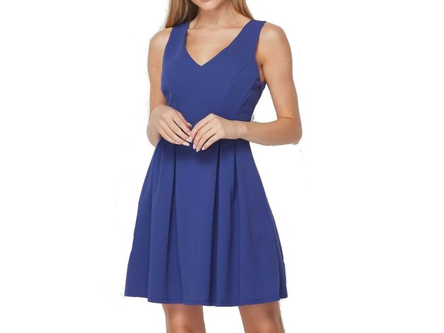 Teeze Me Women's Juniors' Pleated Fit & Flare Dress Blue Size 7