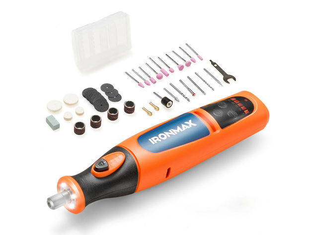 8V Lithium-Ion Cordless Rotary Tool Kit 5 Speed w/ 40 Accessories & LED Light - Orange+Black