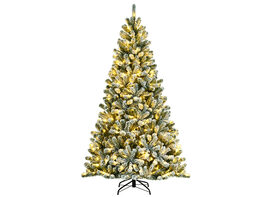 7 Foot Pre-lit Snow Flocked Hinged Christmas Tree w/1116 Tips & Metal Stand