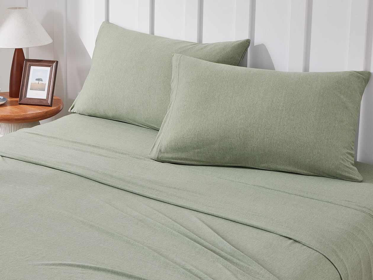 Kathy Ireland 4 Piece Heathered Jersey Knit Cotton Sheet Set (Queen/Olive)