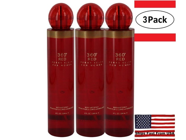 3 Pack Perry Ellis 360 Red by Perry Ellis Body Mist 8 oz for Women