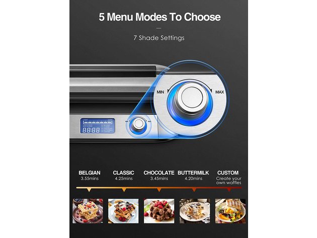 AICOOK Smart Pro Belgian Waffle Maker, 5 Different Programs, Sliver