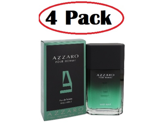 4 Pack of Azzaro Wild Mint by Azzaro Eau De Toilette Spray 3.4 oz