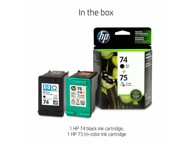 HP 74 with 2 Ink Cartridges, Up To 200 Pages Black and 170 pages Tri-Color, B335WN, CB337WN (New Open Box)