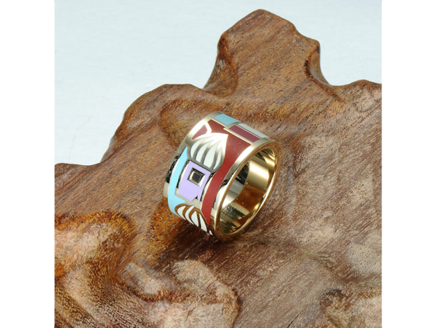 Homvare Women’s Gold Plated Handmade Enamel Ring Size 8 - Red
