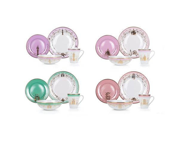 Robe Factory LLC Disney Themed Ceramic Dinnerware Set Collection 2 (Plates, Bowls, Mugs), 16 Pieces (New Open Box)