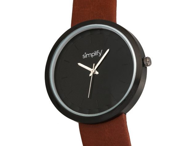 Simplify 6000 Series Leather Band Watch (Light Brown/Black)