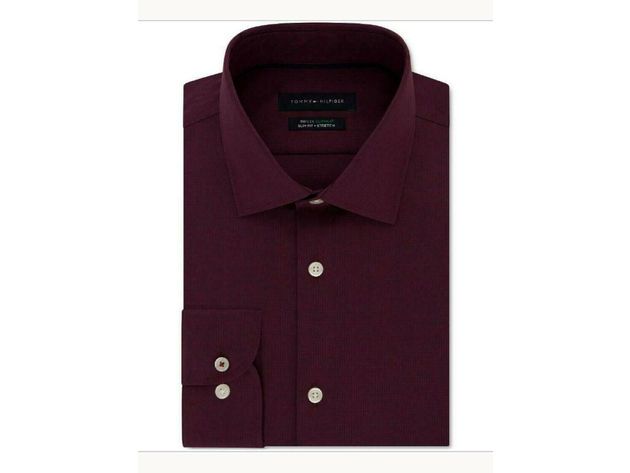 Tommy Hilfiger Men's Slim-Fit Non-Iron Performance Stretch Check Dress Shirt Red Size 34-35
