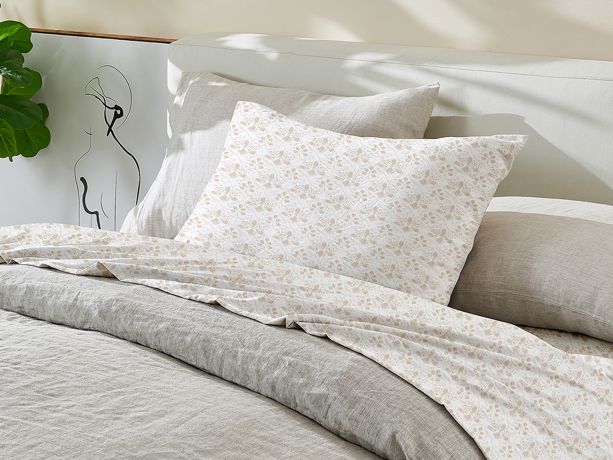 3-Piece Floral Print Microfiber Sheet Set (Taupe/Twin)