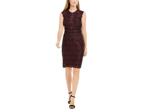 Nightway Women's Metallic Lace Sheath Dress Purple Size 12 | StackSocial