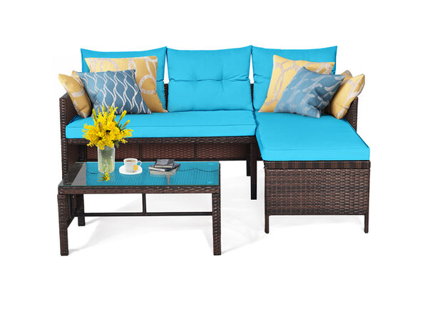 Costway 3 Piece Patio Wicker Rattan Sofa Set Outdoor Sectional