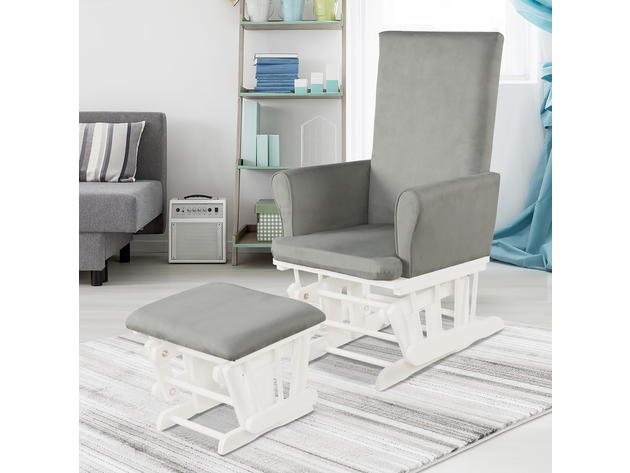 Costway Baby Nursery Relax Rocker Rocking Chair Glider & Ottoman Set w/Cushion - Grey